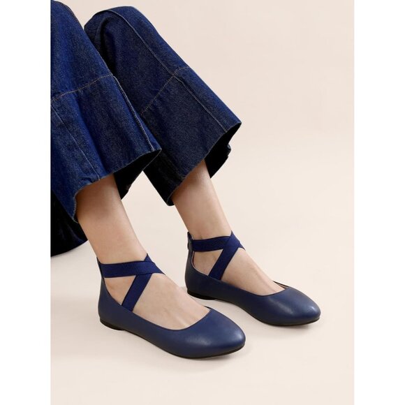 Dream Pairs Women Navy-puFaux Suede Flats Comfortable Elastic Ankle Straps Shoes - Picture 6 of 8